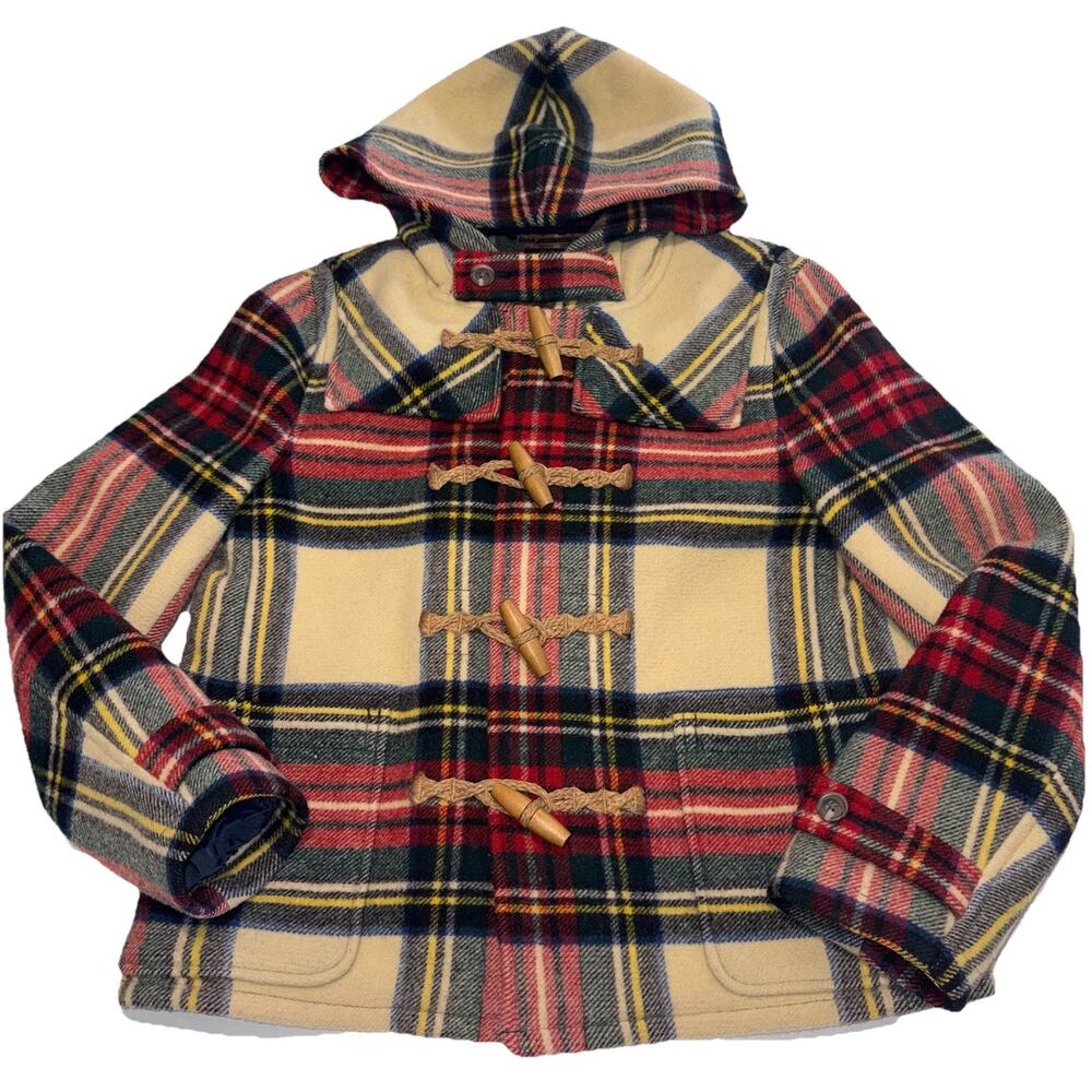 HTF Ralph Lauren Women Duffle Coat Wool‎ Size Medium Tartan Plaid Pattern